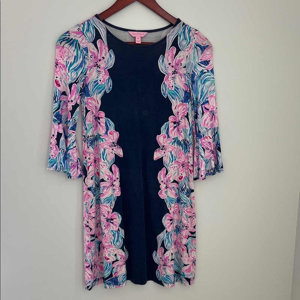Lilly Pulitzer Denim-Look  Floral Dress Style# 30685 Size XXS